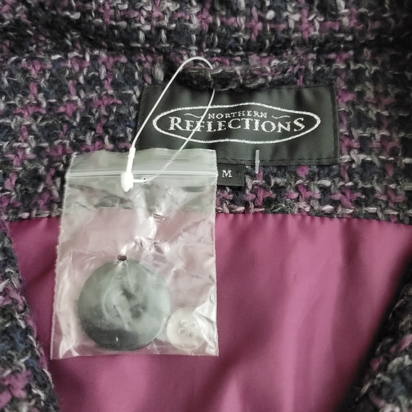 NWOT Northern Reflections Tweed Pattern Belted Capelet Sz M Violet/Indigo/Grey - Picture 7 of 9